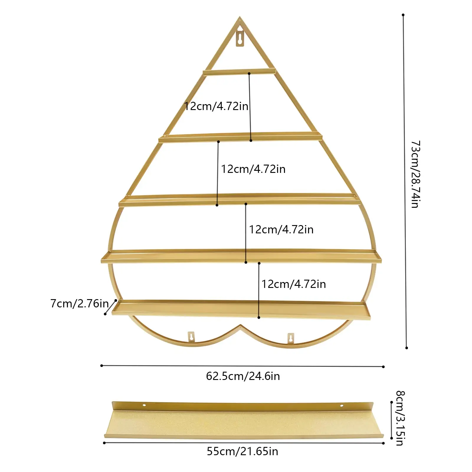 رف أظافر مثبت على الحائط من Daryabrest - علبة عرض معدنية مكونة من 5 طبقات (على شكل قلب) أرفف تخزين مستحضرات التجميل ومتجر سبا منزلي (ذهبي)