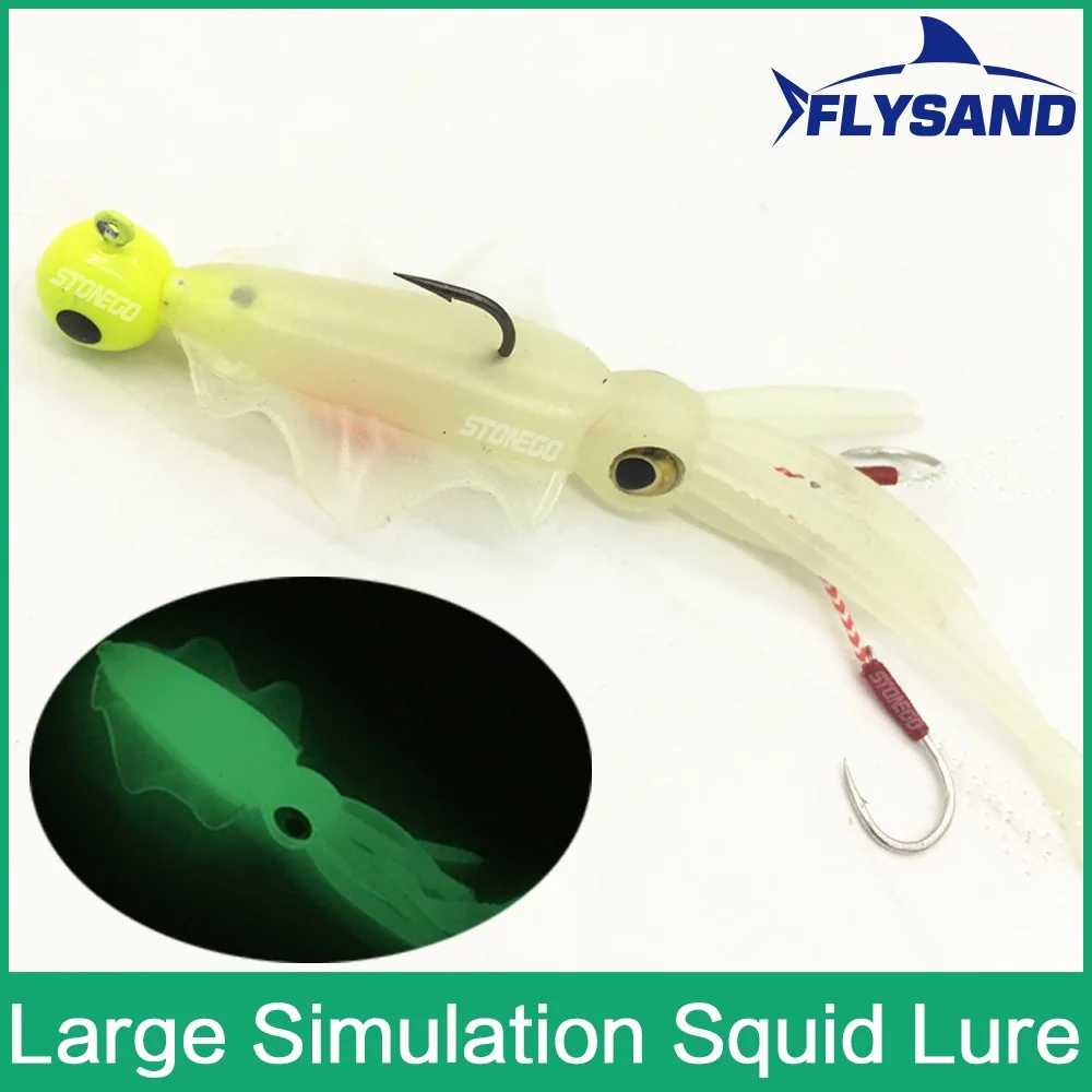 FLYSAND Luminous Octopus Squid Skirt Sea Fishing Wobbler Bait Squid Jig Fishing Tuna Lure Jig Head Hook 130mm Fishing Bait