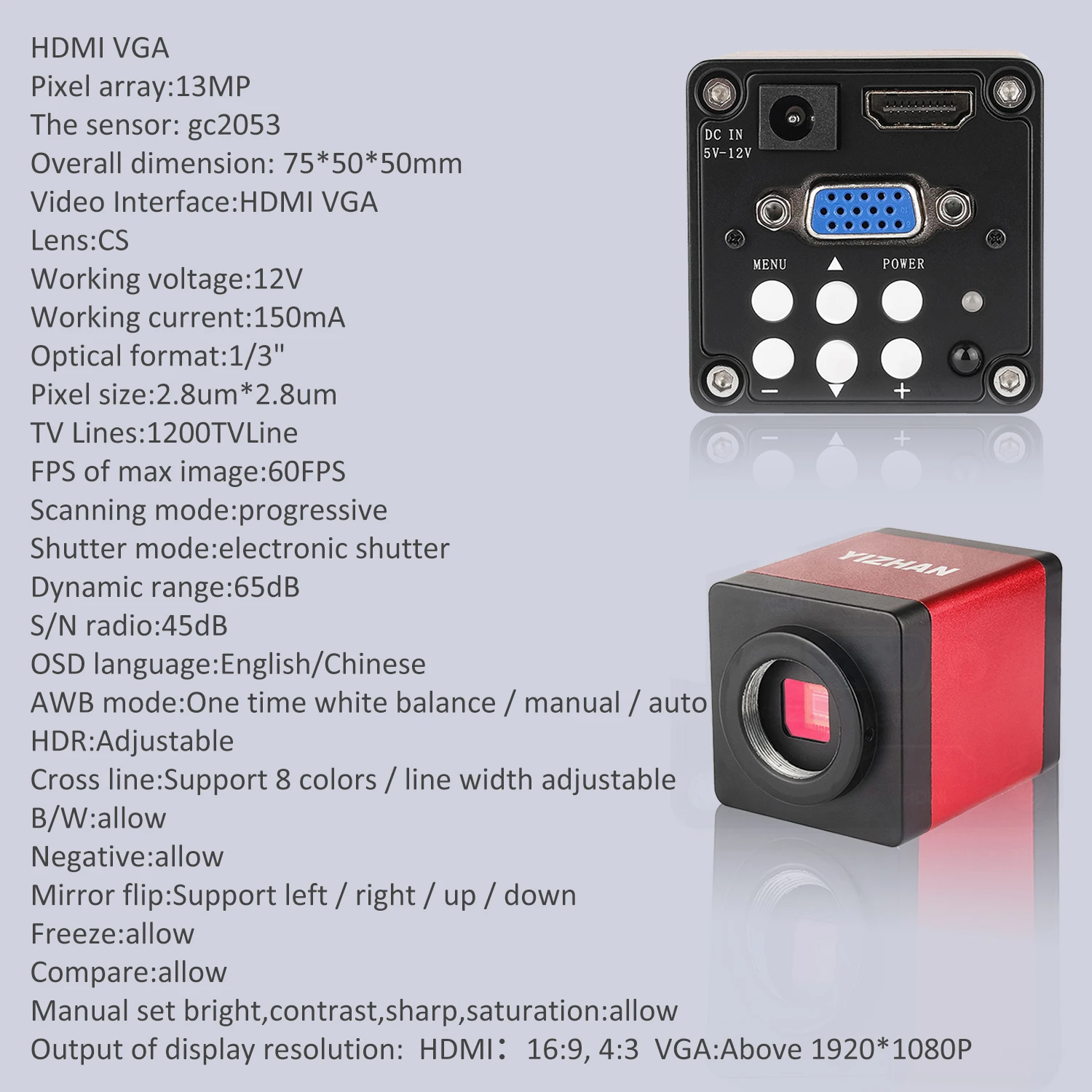 Imagem -05 - Yizhan-microscópio Industrial com Lente Ajustável 1080p Vga Porta Hdmi Câmera Full hd Zoom 150x Braço de Metal Suporte para Solda