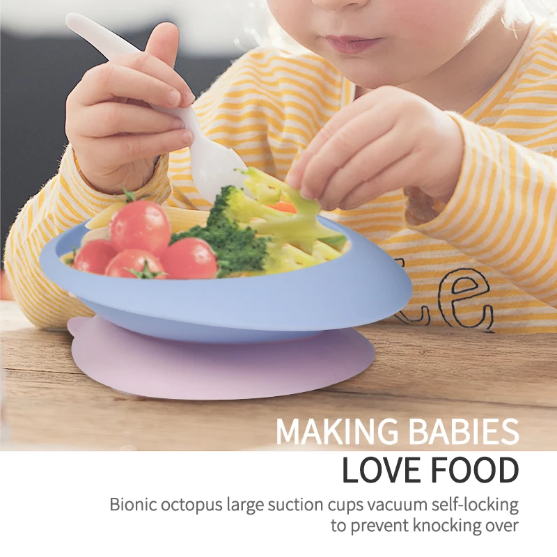 Children\'s feeding bowl food grade material baby feeding tableware anti-fall bottom suction cup anti slip tableware with spoon