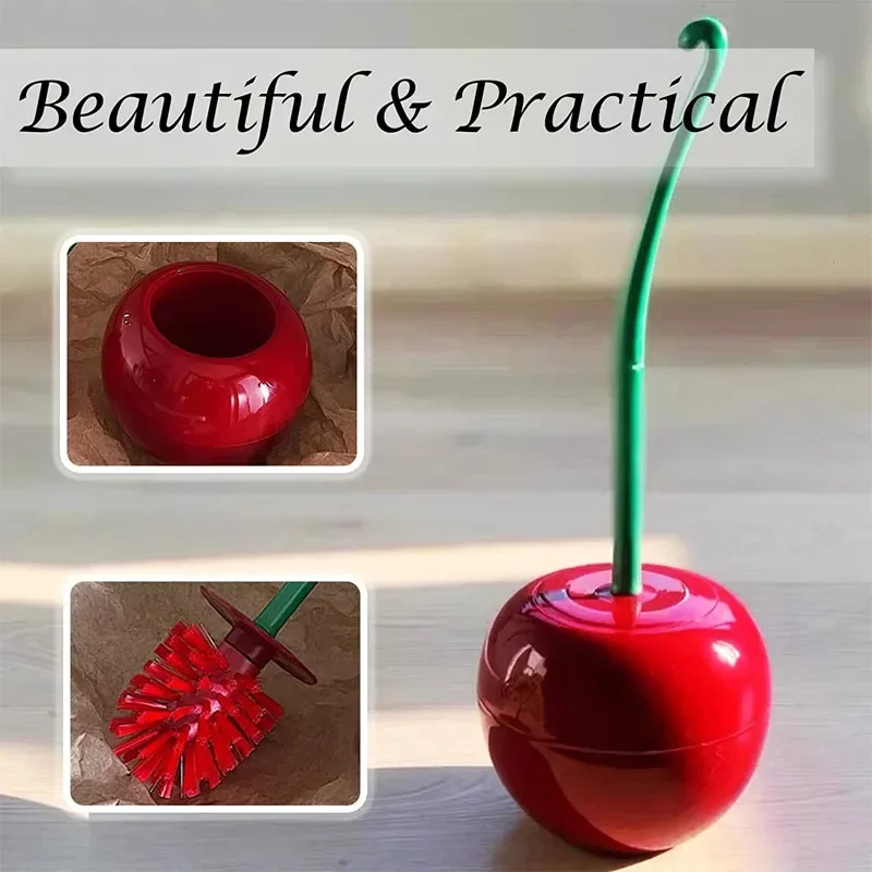 Cherry Toilet Bowl Cleaning Brush Holder Combo Set Bathroom Household Tool Kit Storage Base