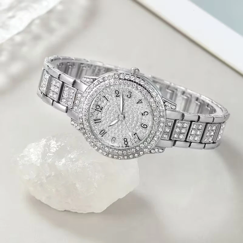 6Pcs Women Luxury Jewelry Set, Elegant Watch + Bracelet + Necklace + Earrings + Ring, Daily Wear