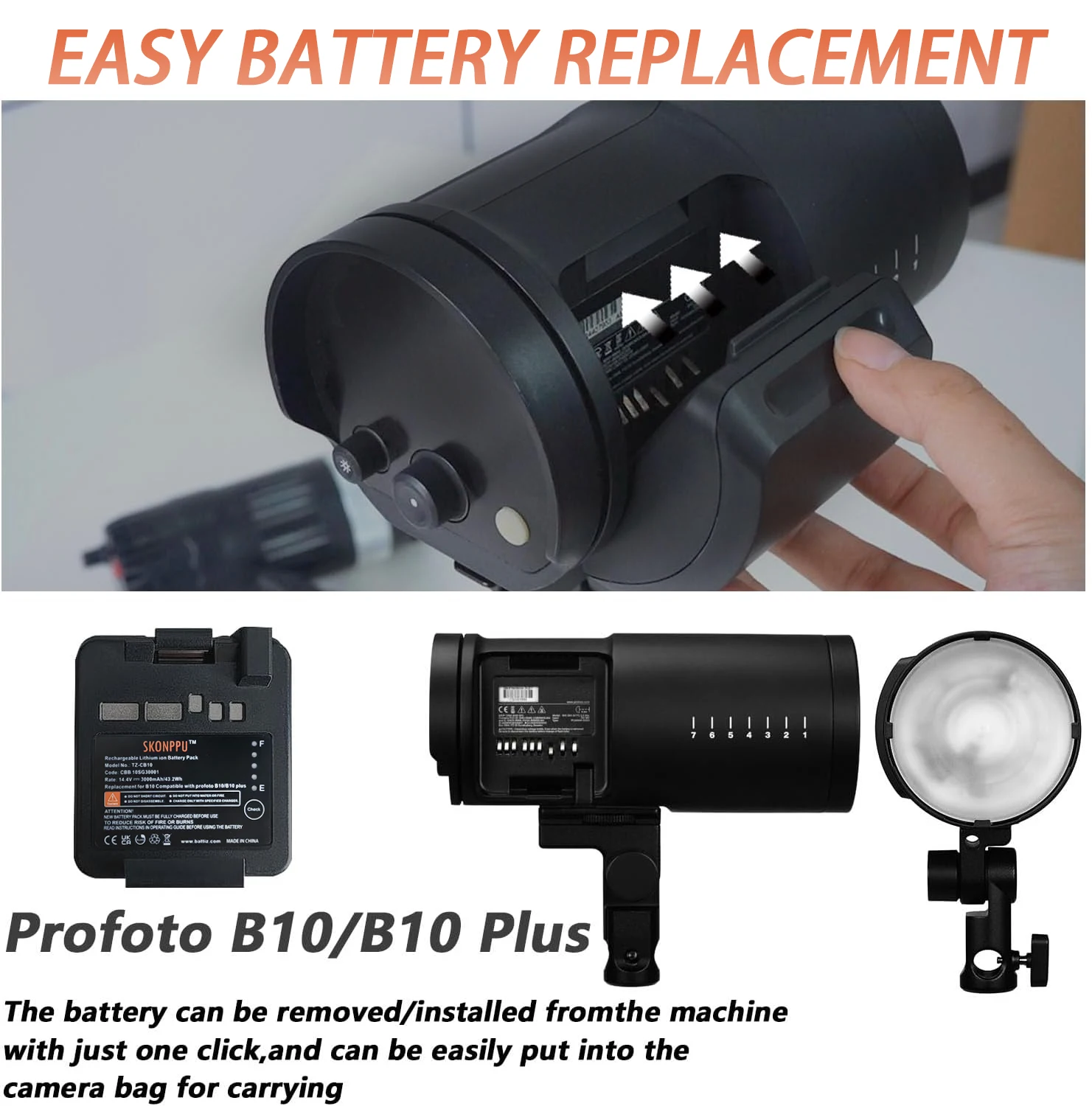 Skonppy Replacement Li-ion Battery Compatible with Profoto B10 B10 Plus Camera Flash 14.4 V 3000mAh