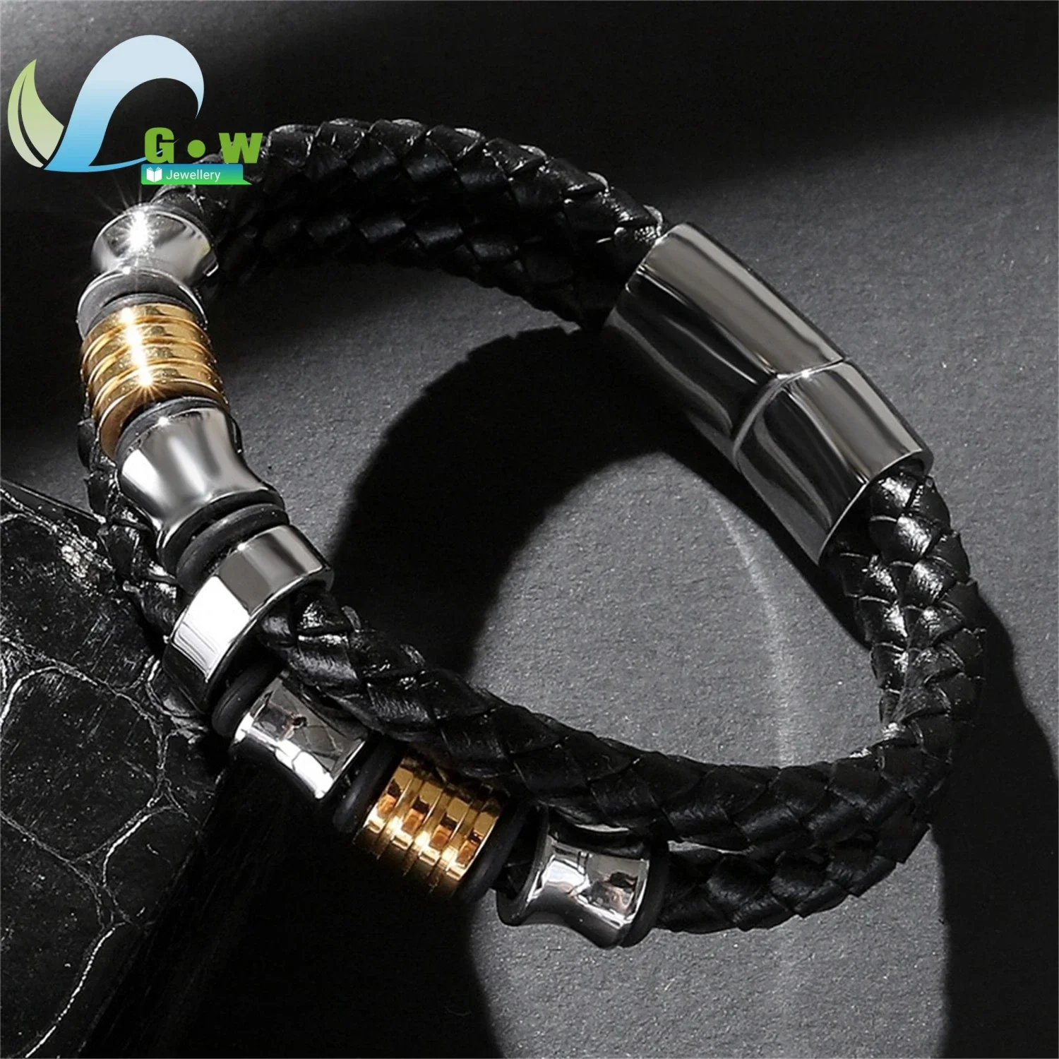 Mens Double-Row Braided Leather Bracelet Women Bangle Wristband Stainless Steel Ornaments Hot Selling Magnetic Suction Buckle