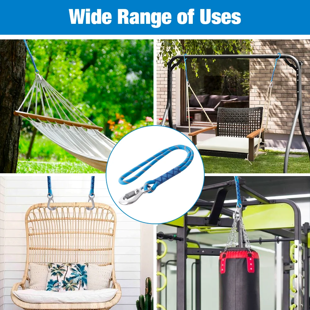 Corda para balanço de 60 cm, gancho e laço profissional de aço inoxidável resistente, ferramenta para pendurar rede/cadeira suspensa, suporte de carga seguro de 250 kg, corda para pendurar ao ar livre