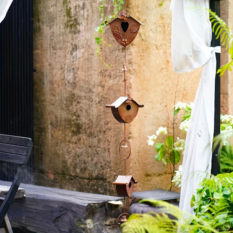 Gold Bird Houses Rain Chain for Heavy Rain, Functional & Decorative Replacement Downspout Chain for Outside RainChain-A57M