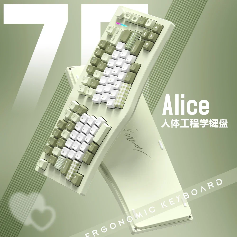 Alice75 Mechanical Keyboard Custom CNC Aluminum Ergonomic 3 ° Slope RGB Hot-swap Gasket 2.4G Wireless Bluetooth  Keyboard Design