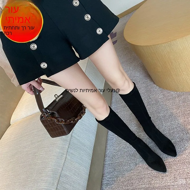 bottes-en-cuir-veritable-pour-femme-automne-printemps-a-tige-haute-ajustees-a-talon-epais-en-velours-noires-a-talon-haut-et-ajustees