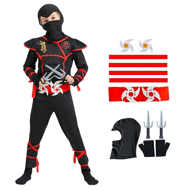 Kids Ninja Deluxe costume with weapon accessories boys kung fu outfit ideas gifts bayonet toys Samurai Ninja Halloween costume