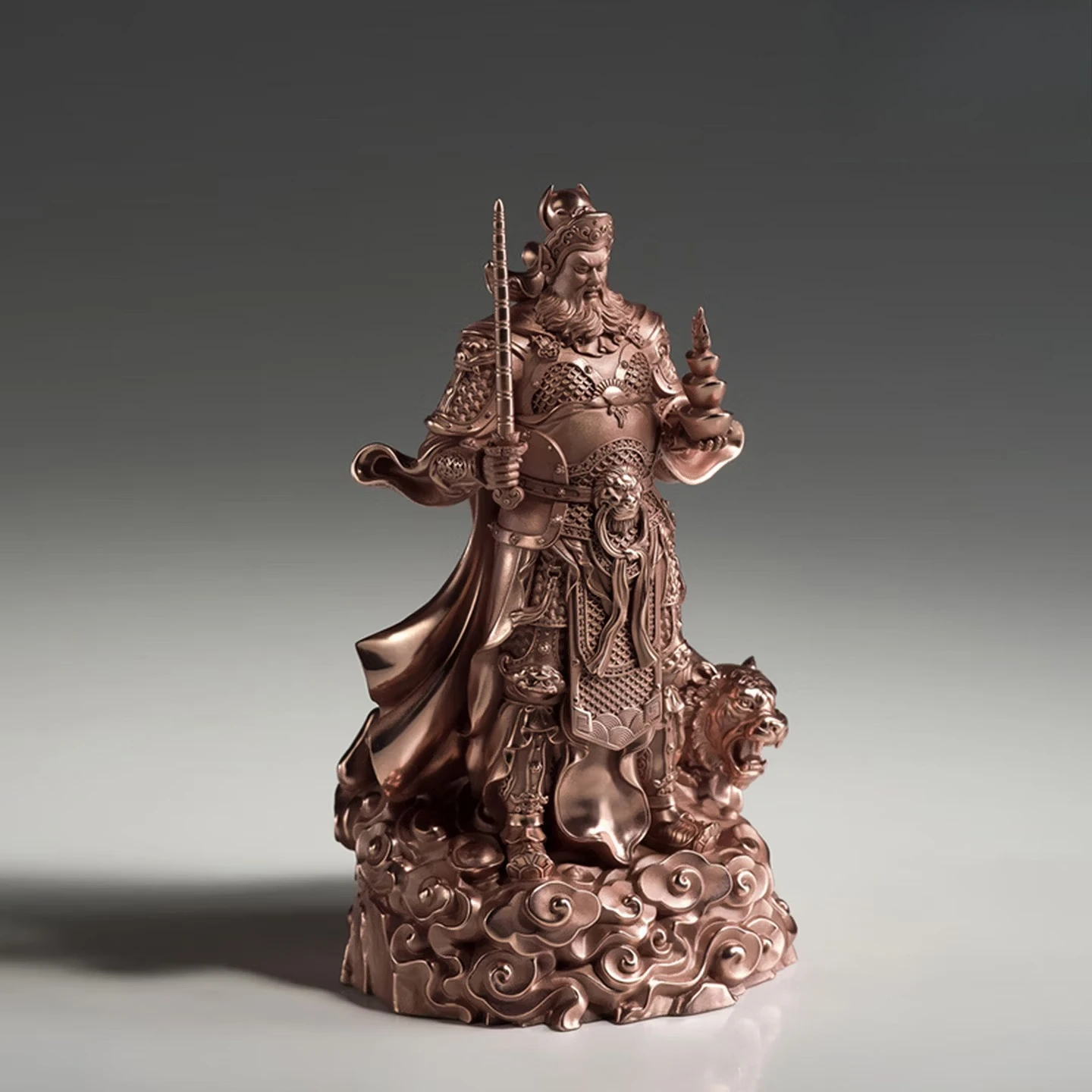 Copper God of Wealth Zhao Gongming ornament, home decoration copper handicrafts