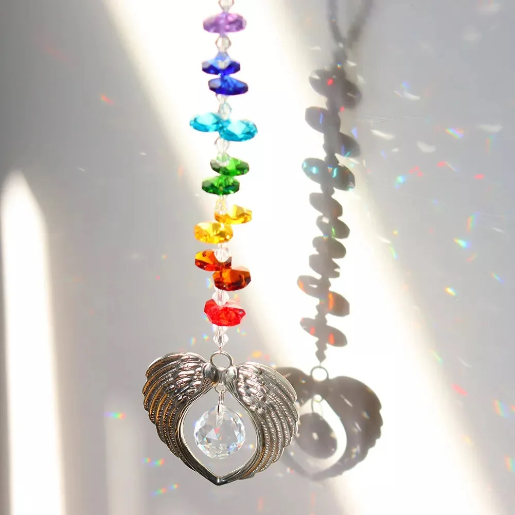 Angel Wing Pendant with Crystal Ball Rainbow Sun Catcher Window Home Decor