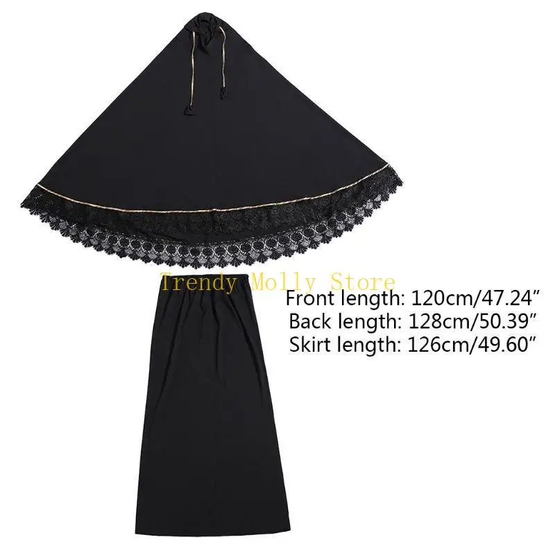 N5KB-bata musulmana tradicional para mujer, conjunto oración islámica doble capa, cubierta completa con lazo en Abaya,