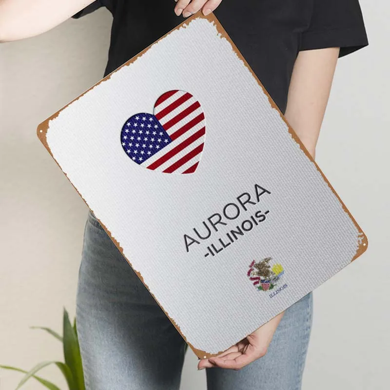 Aurora Illinois Metal Poster Home Decoration Accessories Vintage Metal Tin Signs for Bar Garage Coffee Bar Wall Decoration Decor