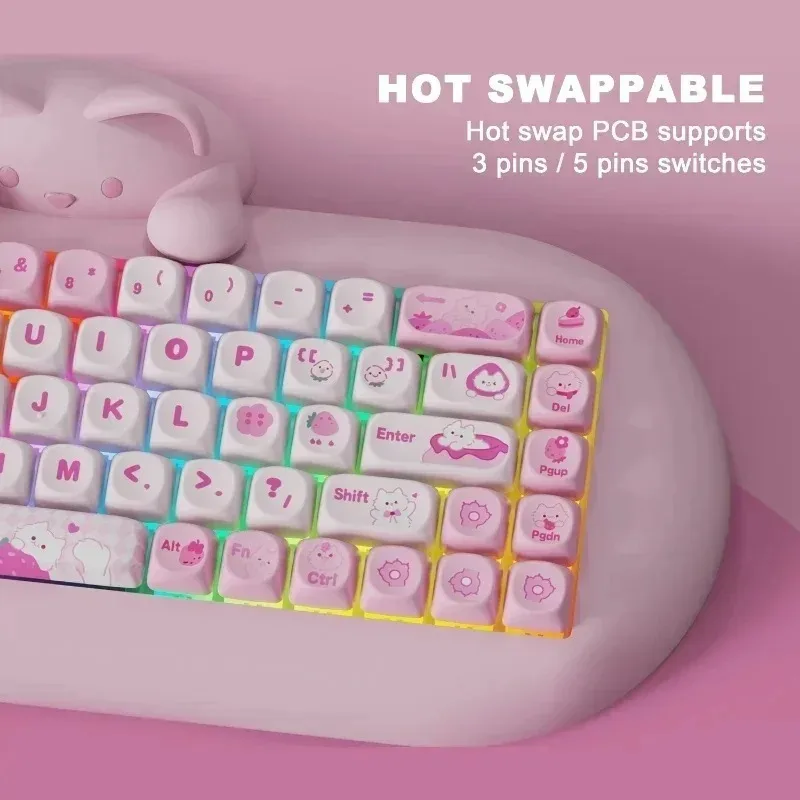 Imagem -05 - Mifuny-teclado Mecânico de Silicone Cat Hot Swap Rgb Backlight bt 5.0 2.4g com Fio Rgb Tri Mode Bonito Rosa Girl Gaming pc