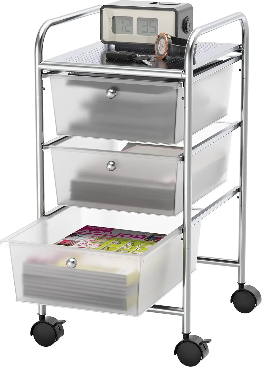 

Rolling Storage Cart with 3 Drawers for Art & Craft Organization, Chrome
