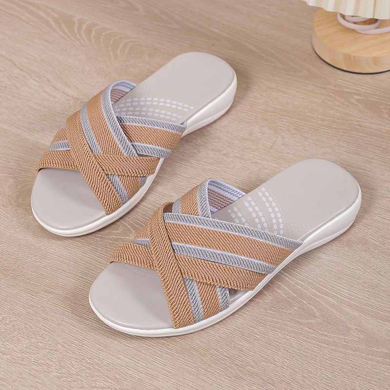 Summer Casual Slippers Mixed Colors Stripe Elastic Band Lightweight Wedges Casual Slippers Women Soft Thick Sole Casual Slippers