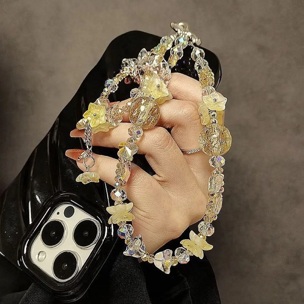 Luxurious And High-End Crystal Beaded Keychain Fashionable Flower Tassels Mobile Phone Lanyard Bag Pendant Hand Chain
