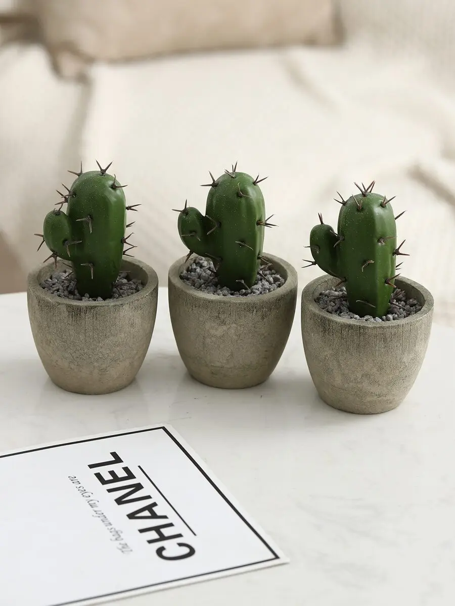 

1pc Artificial Succulent Plants Potted, Assorted Decorative Faux Succulent Potted Fake Cactus Cacti Plants With Pots, Valentine