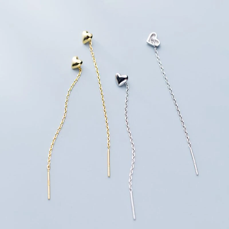 Modian Gold Color Long Chain Earring for Women Fashion Pure 925 Sterling Silver Romantic Hearts Tassel Drop Earring Fine Jewelry