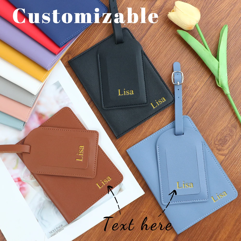 

2 шт., обложка для паспорта, набор багажных бирок, модная сумка из искусственной кожи, держатель для паспорта, персонализированный дорожный кошелек