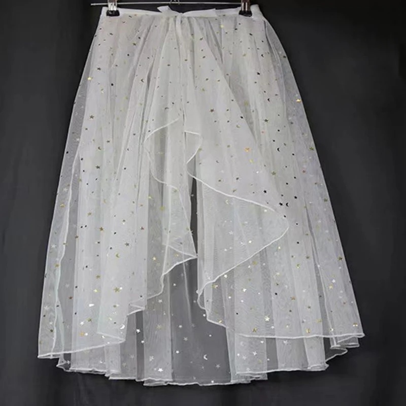 Perspective Mesh Wrap Skirt Shiny Star Sexy Women Preppy Style Sweet Lolita Skirt Japanese Style Kawaii Cute Princess Skirt