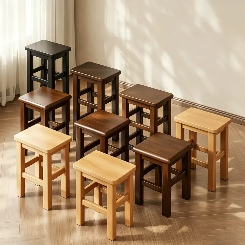 Solid Wood Square Stool Household Dining Chair Fast Food Restaurant Bench Log Seat Student Wooden Stool Simple Square