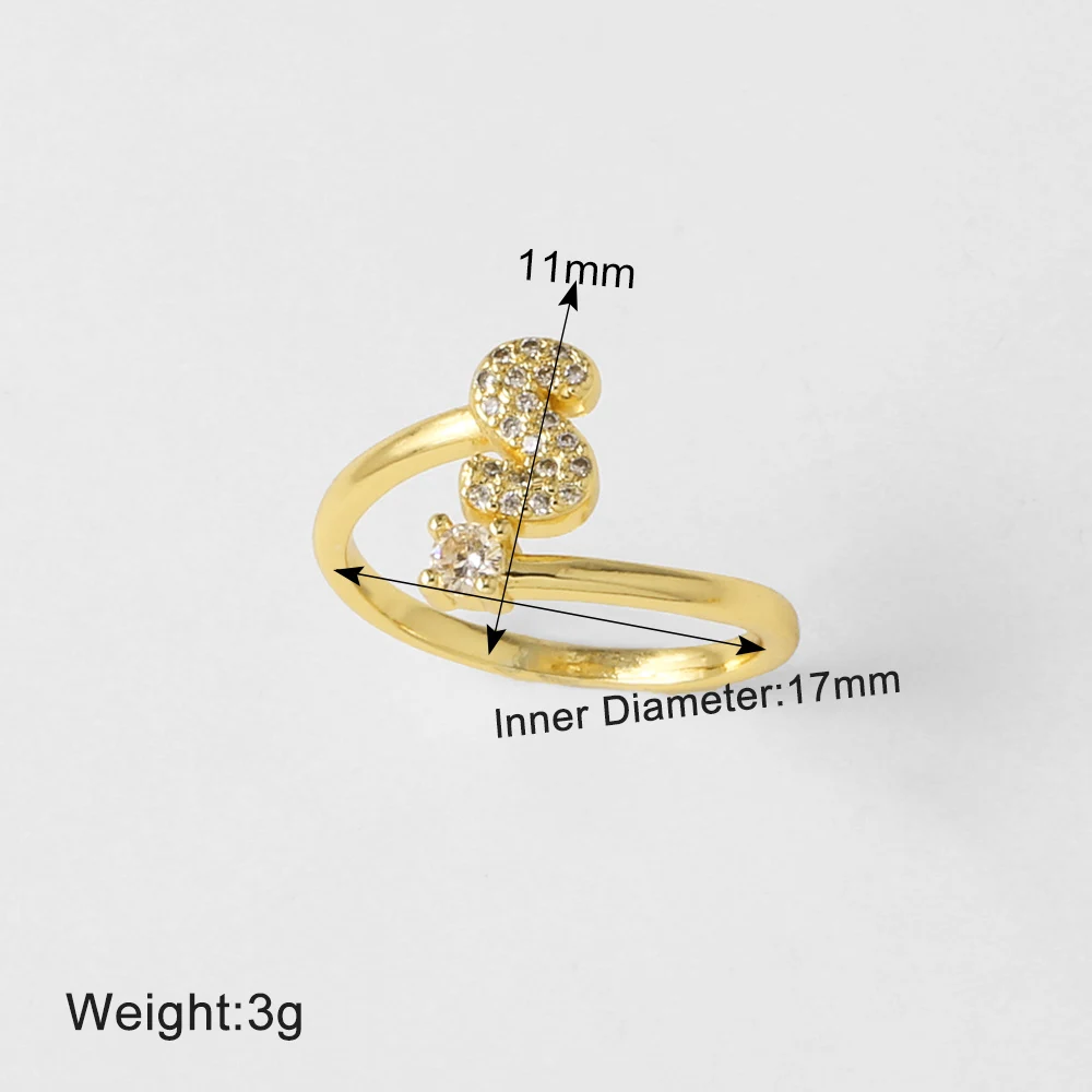 FLOLA Minimalist Crystal 26 Letters Rings for Women Gold Plated Initial Rings Adjustable Hoops Alphabet Jewelry Gifts rigs40