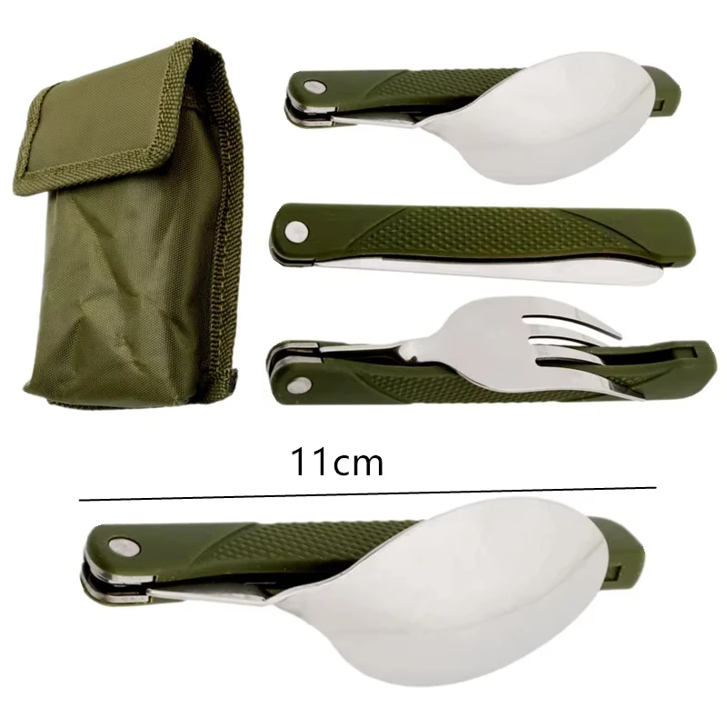 Utensilios de cocina largos, mochila, tenedor deportivo, cuchillo plegable de acero inoxidable, juego de utensilios y cucharas, Combo, cubiertos para campamento de Picnic, vajilla