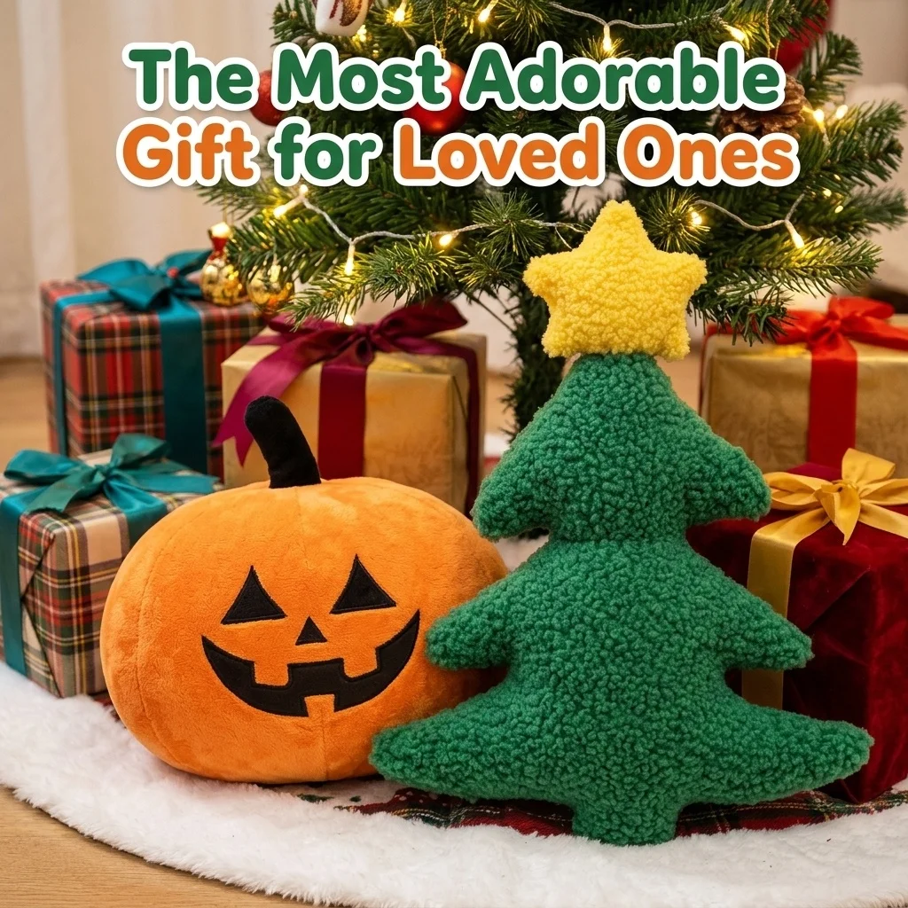 1 Pc Soft Stuffed Holiday Cushion Xmas Christmas Tree Pumpkin Gingerbread  Man  Throw Pillow for Home Festival Scene Decoration