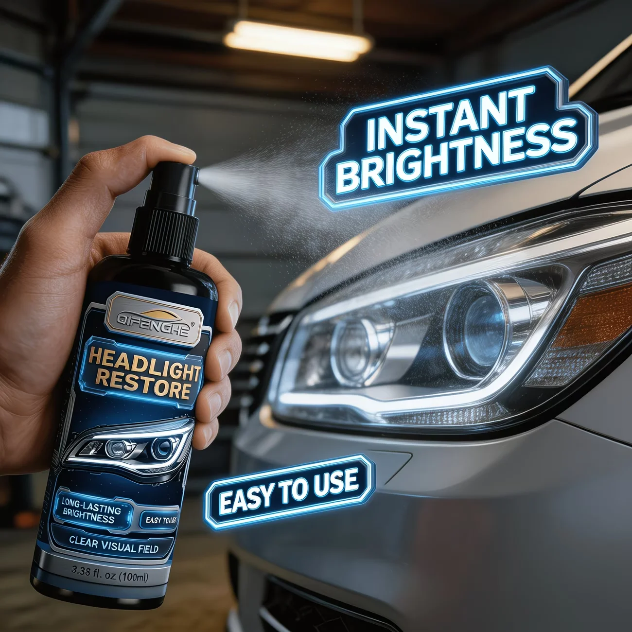 Headlight Restore Spray, Car Headlight Restoration Kit, Headlight Cleaner Polish for Yellowing Oxidation Scratch, Long Lasting B