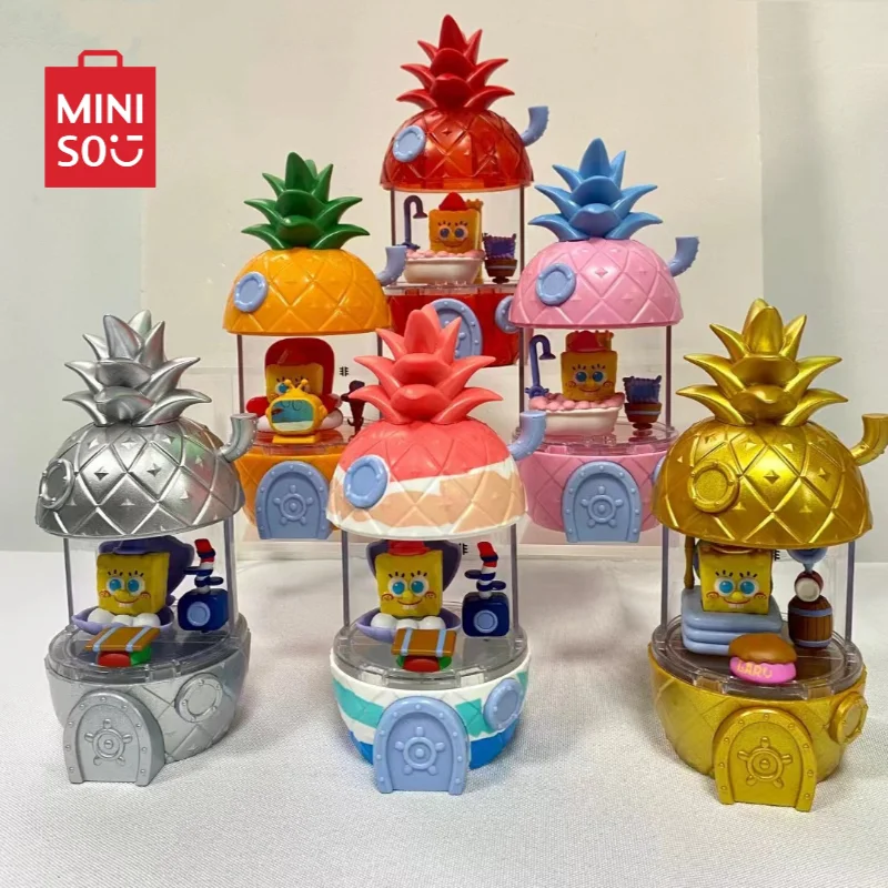 Miniso Spongebob Happy Pineapple House Series Blind Box Educational Assembling Toys Children's Birthday Gift Desktop Decorations