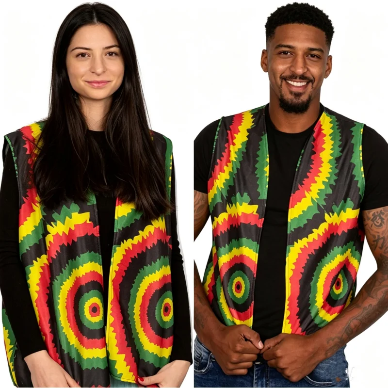 African Jamaican Ethnic Multi-colour Printed Costumes Tank Top Retro Men Women Halloween Cosplay Party Top Hip Hop Dance Clothes view 4