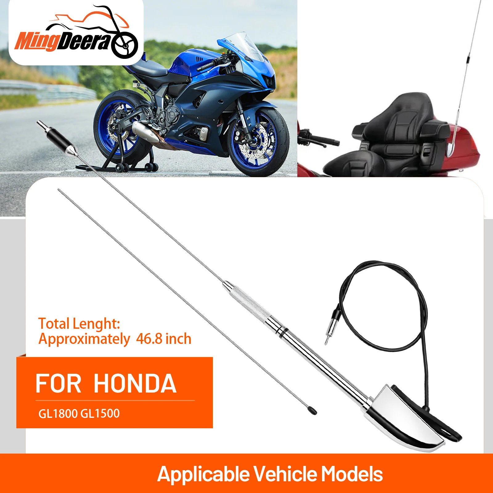 

Mottorcycle New Antenna Kit For Honda Goldwing GL1800 GL1500 2001-2017 46.8in motorcycle antenna radio antenna rubber