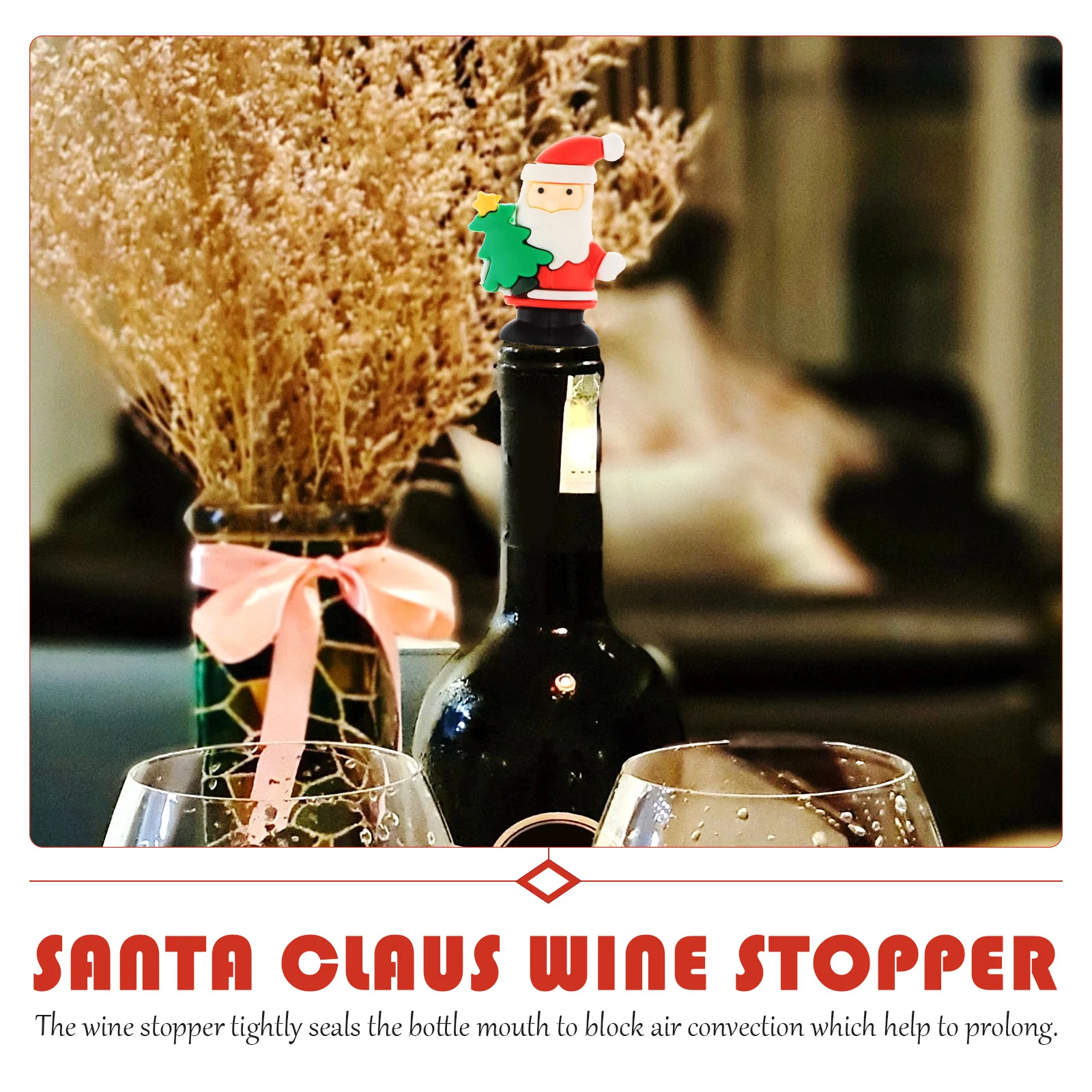 

4Pcs Santa Claus Wine Bottle Stoppers Christmas Creative Sealing Wine Toppers for Xmas Party Supplies Bottle Stopper
