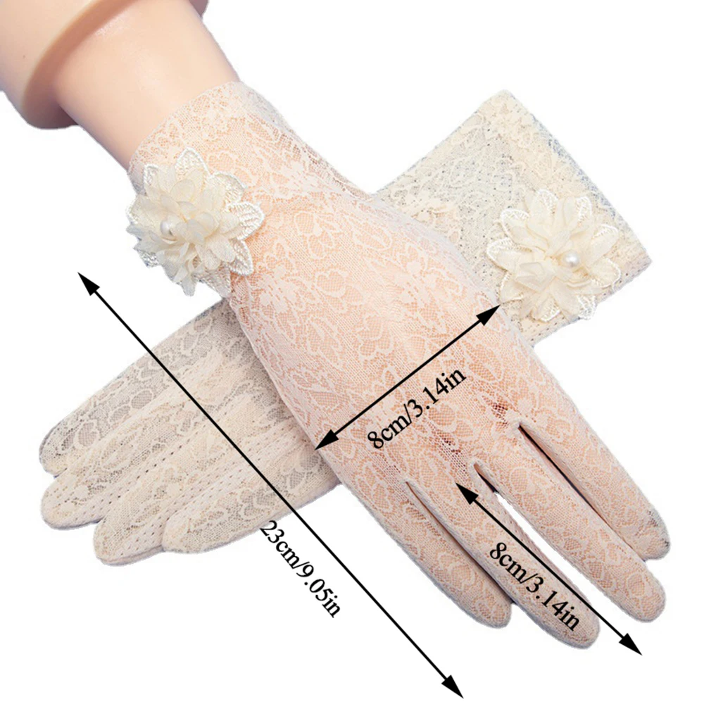 Floral Lace Full Finger Gloves For Women Sunscreen Mesh Short Gloves Summer Uv Protection Driving Cycling Touch Screen Gloves