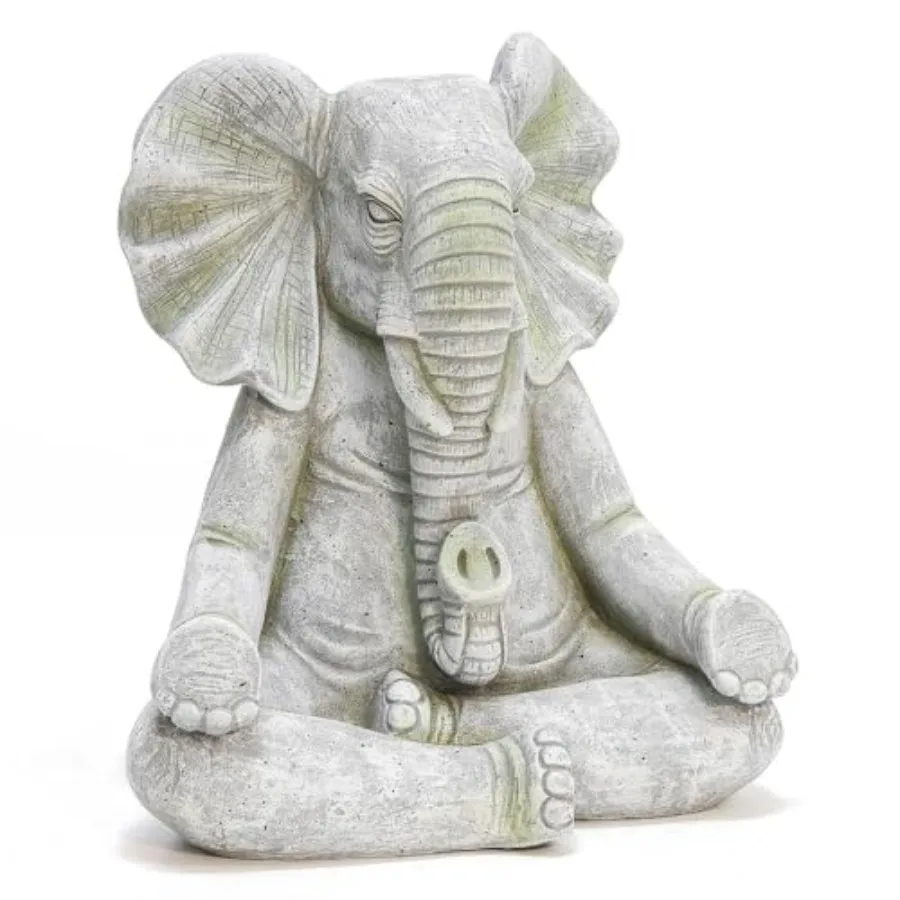 Garden decoration: Gray MgO meditating elephant statue, 16.34'' tall, weather-resistant and lightweight for outdoor or indoor u
