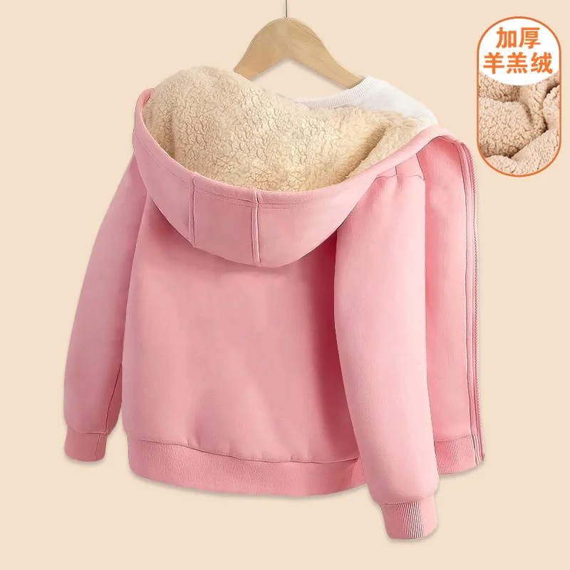 New Boys Girls Casual Jackets Kids Padded Thickened Lambwool Coats Children Warm Winter Hoodies Teenager Fashion Hooded Clothing