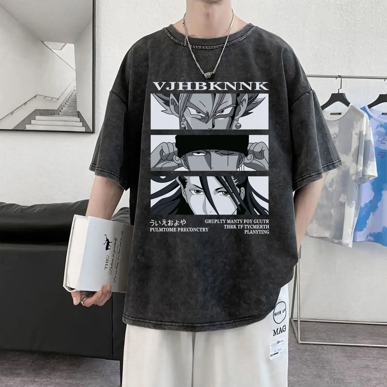 

2025 New Retro Washed Cotton T-shirt Unisex Round Neck Fashion Brand Summer T-shirt American High Street Style