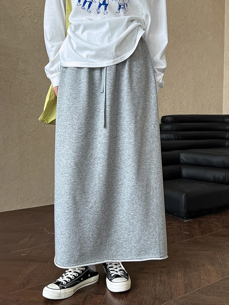 [LANMREM] Minimalism Straight Skirts For Women Elastic High Waist Mid-length Skirt Office Lady Clothing 2024 Autumn New 26C321