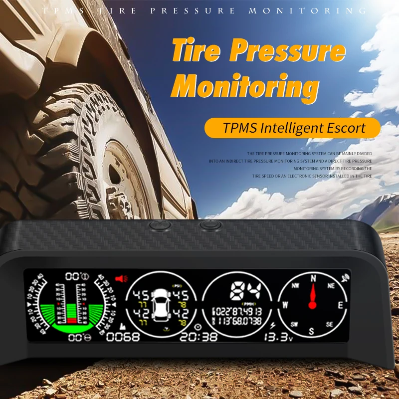 3-in-1 RV off-road inclinometer with 4-wheel TPMS tire pressure monitoring system and GPS head-up display X91-TPMS