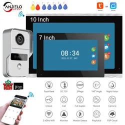 TUYA 1080P 7/10 Cal WiFi wideodomofon ekran dotykowy bezprzewodowy dzwonek wideo inteligentna aplikacja zestaw domowy dla systemu kontroli dostępu RFID