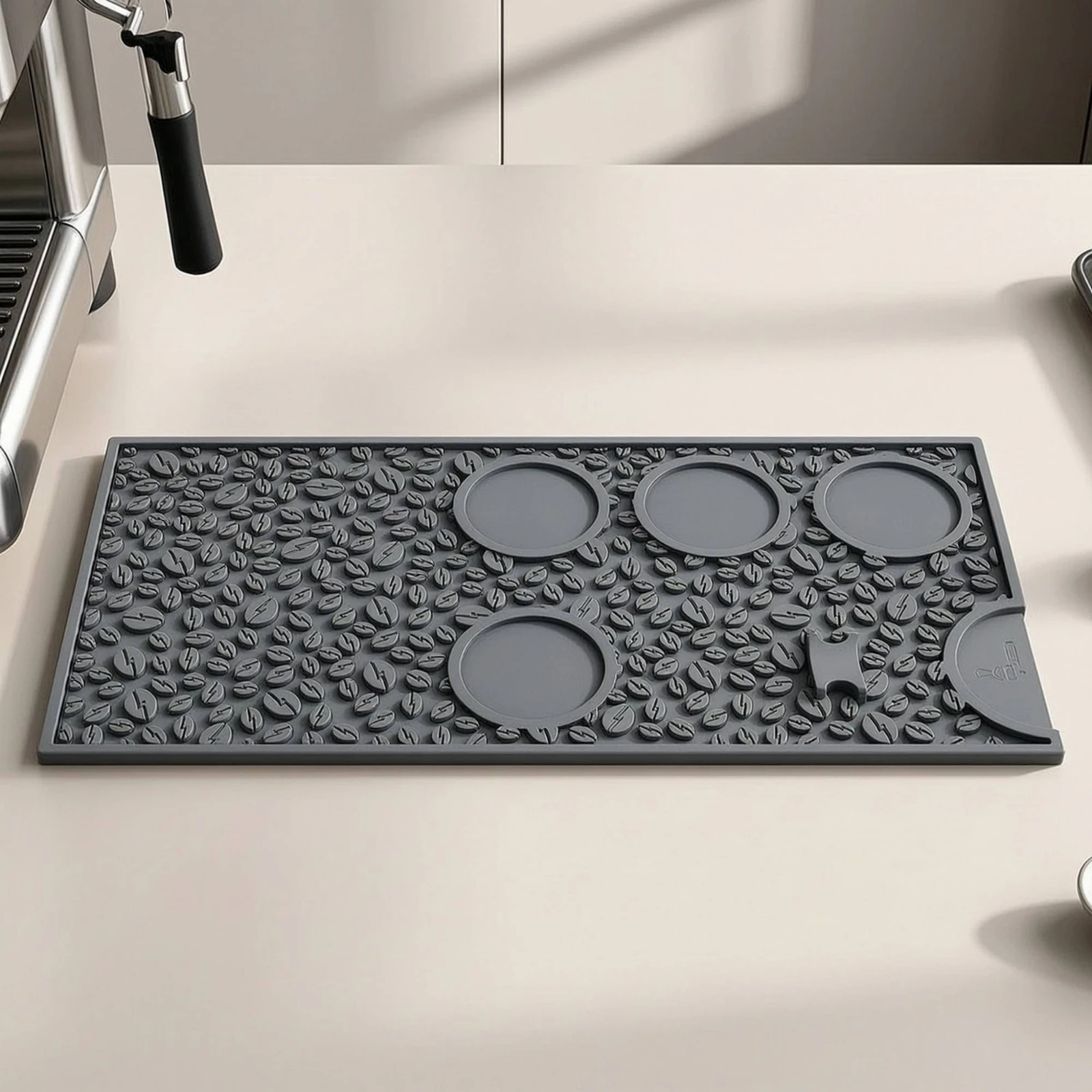 Coffee Tamping Mat with Tool Recesses Rectangular Silicone Tamping Mat Countertop Protector Non-Slip Long-Lasting for Baristas