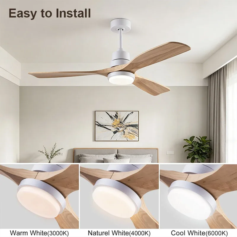 42/52/60 Inch Vintage Wooden Ceiling Fan Light Remote Reversible Electric Fan Terrace Living Room Bedroom Ceiling Fan Light