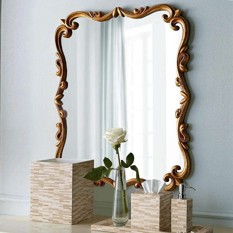 DSA bathroom mirror wall-mounted retro makeup mirror bedroom wall-mounted bathroom carved smart toilet mirror