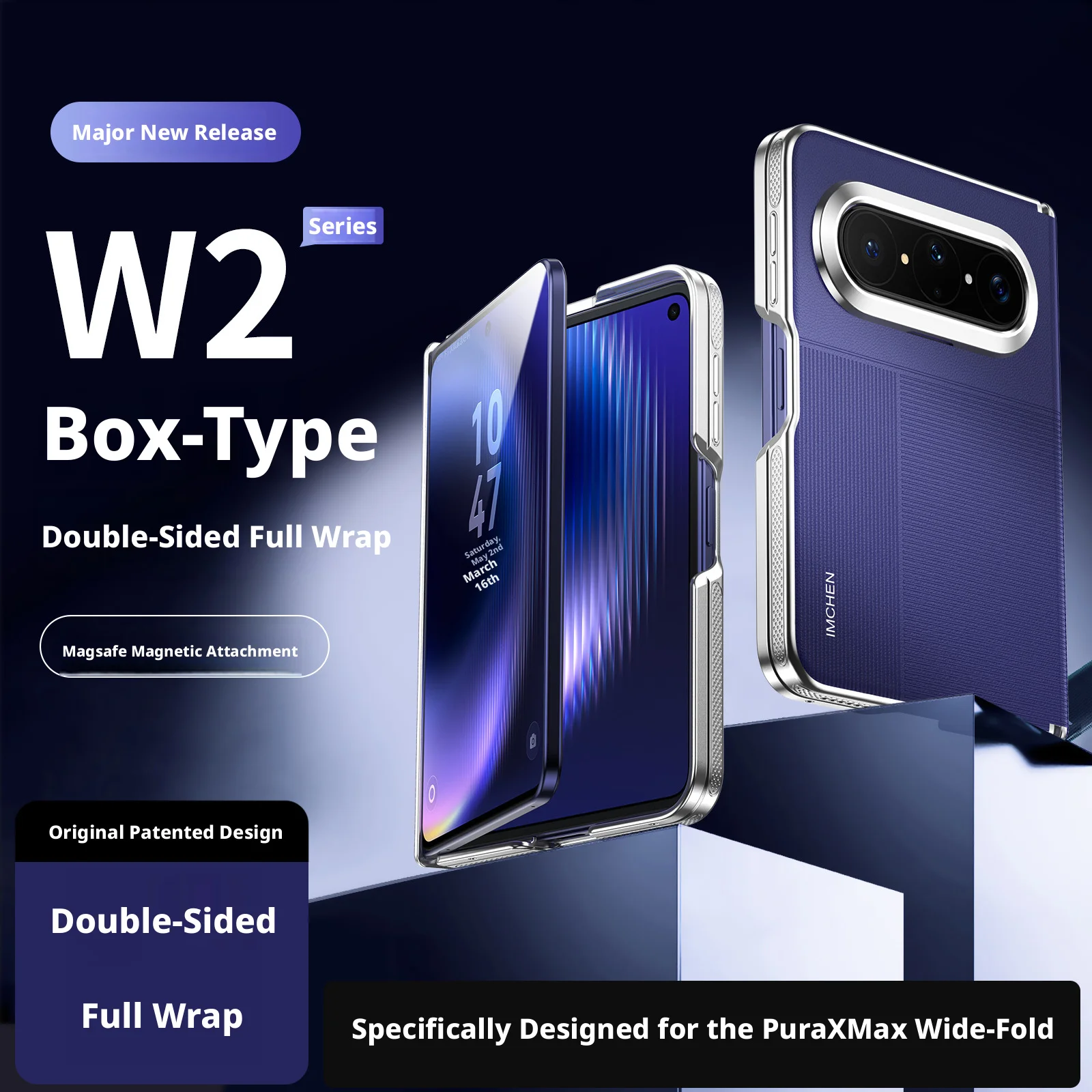 

Premium Box-Type Double Sided Full Wrap Magnetic Case For Huawei Pura X Max Dual axis Full Coverage Protection Cover