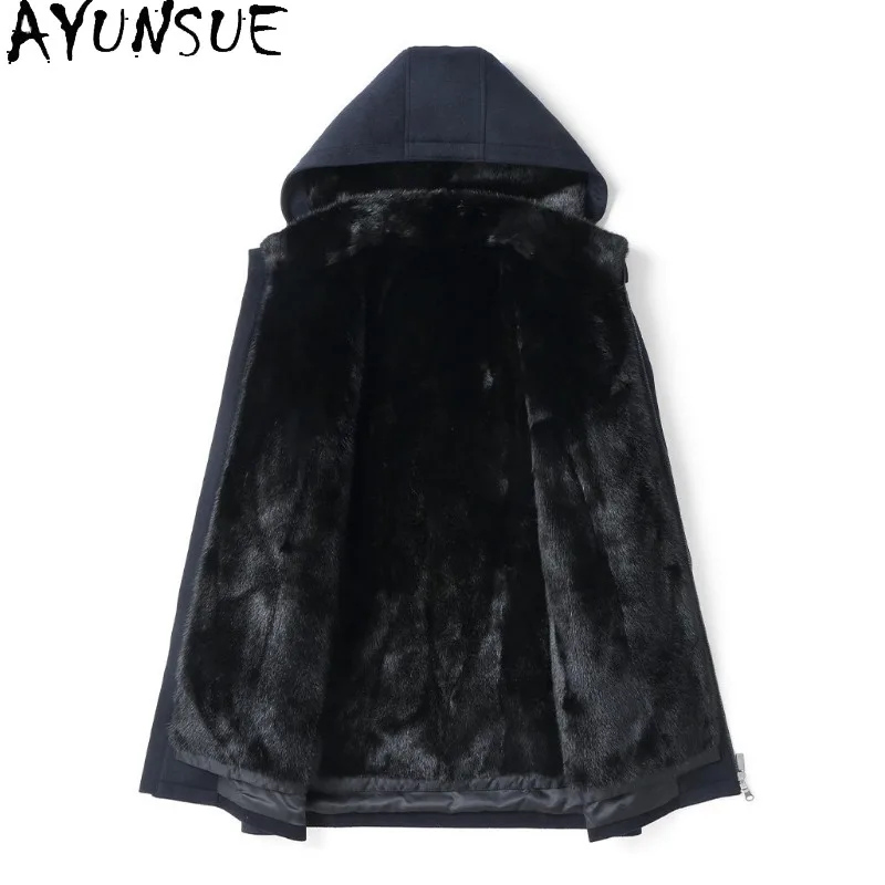 AYUNSUE Luxury Real Mink Fur Coats Men Hooded Winter Top Quality Cashmere Jacket Whole Mink Fur Liner Parkas Warm Wool Coat 2026