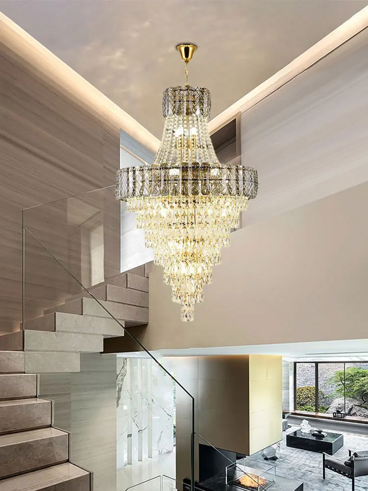 2024 Trendy Grey Clear Amber Dimmable LED Chandelier Staircase Large Hanging Light Suspension Luminaire Lampen For Living Room