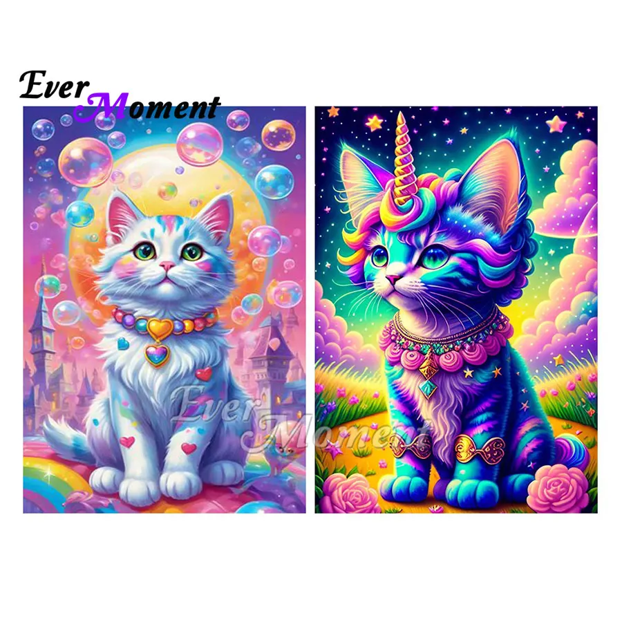 

Алмазная картина Ever Moment с животными, красочная картина с изображением кота и котенка, фея, пыль, алмазная вышивка, ручная работа, сделай сам, живопись ASF2805