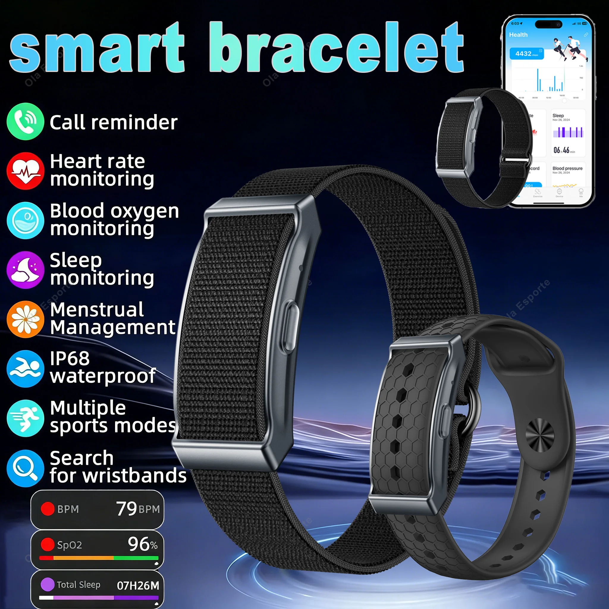 

New Outdoor Sports Smart Watch IP68 WateProof Smart Bracelet 100+Sport Mode Fitness Watch Heart Rate Health Monitor Smart Band