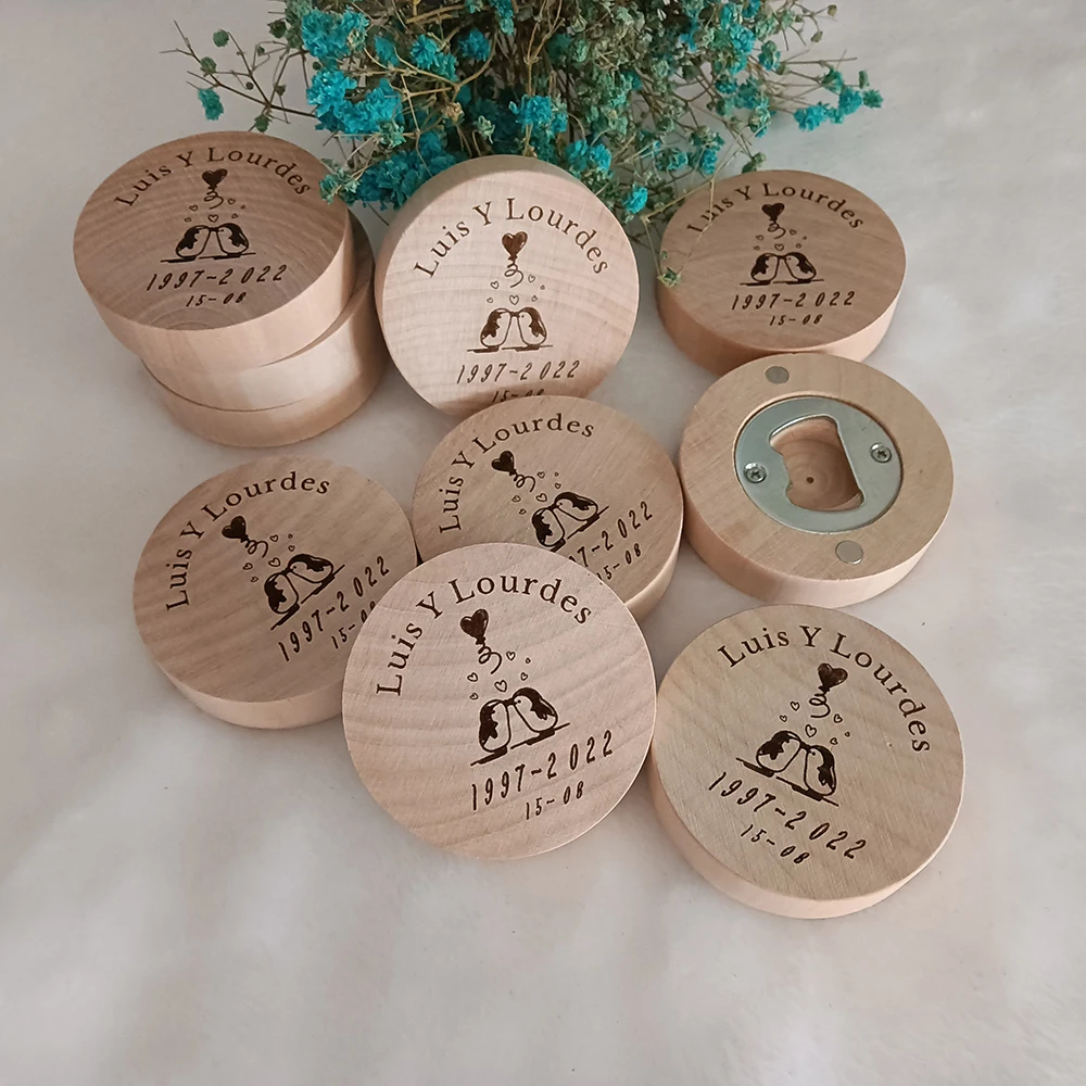 

Custom Text Wooden Bottle Opener, Round Shape, Coaster Fridge Magnet Decoration, Beer Bottle Opener, Custom Logo, Wedding Favors